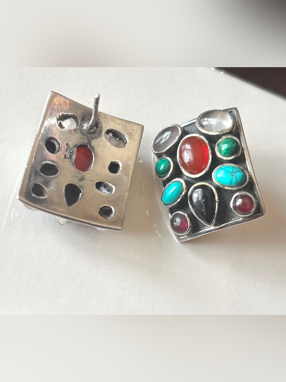 Multistone 925 Silver Stud Earrings - Southwest style
